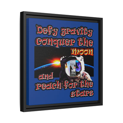 defy conquer reach - framed canvas art (dark blue)