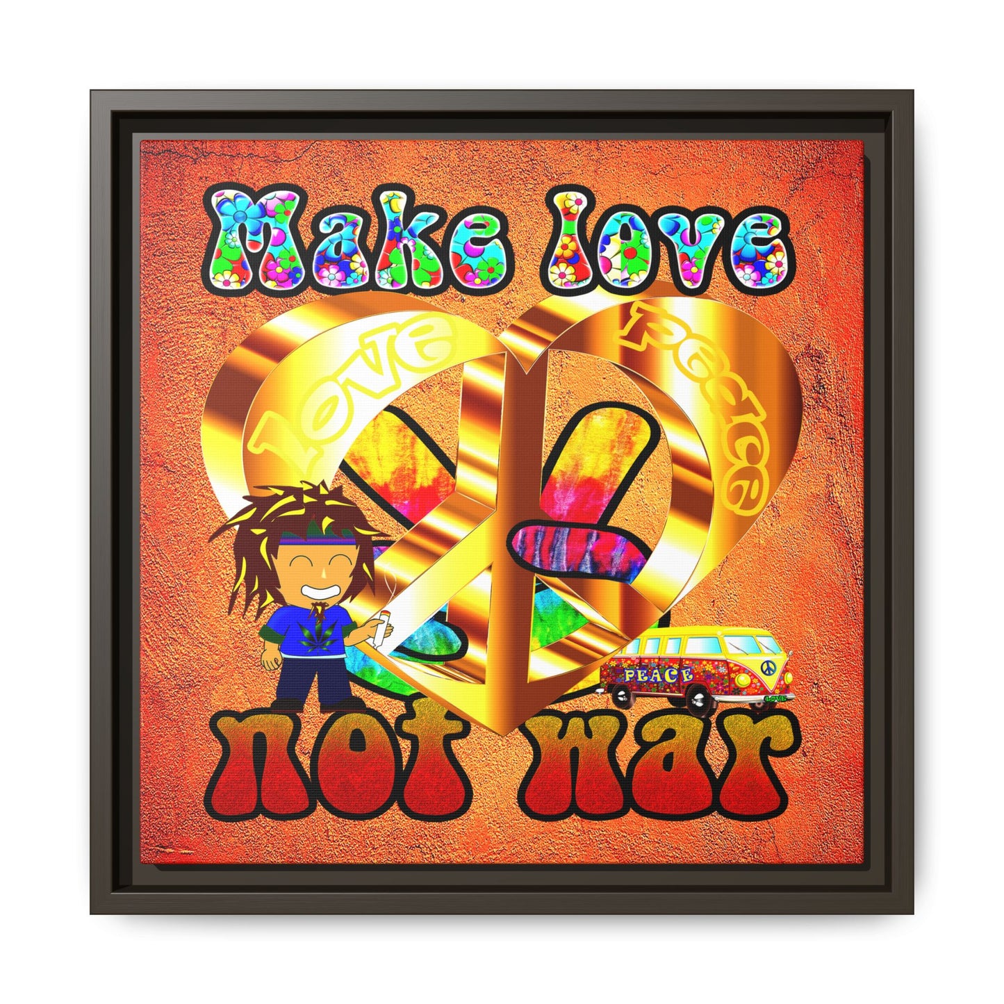love peace - framed canvas art (burnt orange)