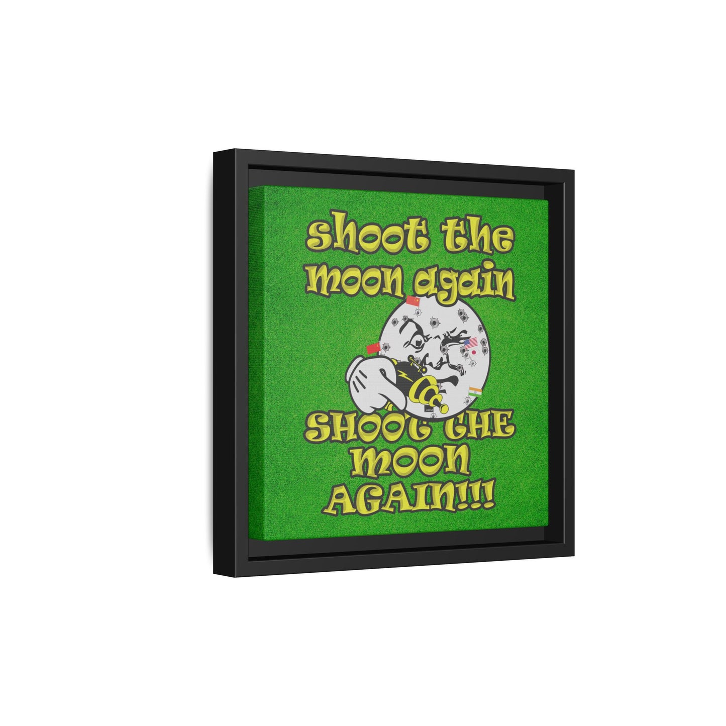 shoot the moon again - framed canvas art (green turf)