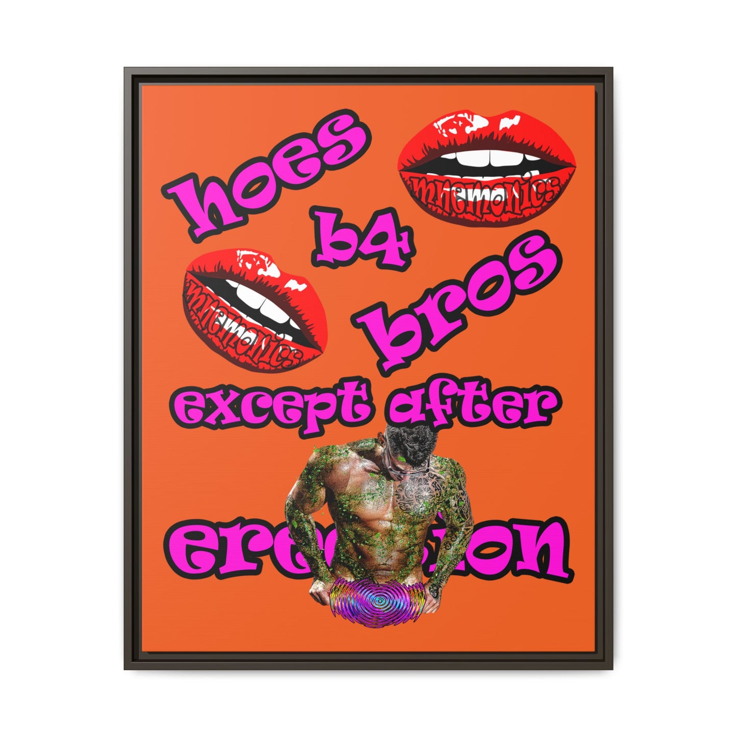 hoes b4 bros - framed canvas art (orange)