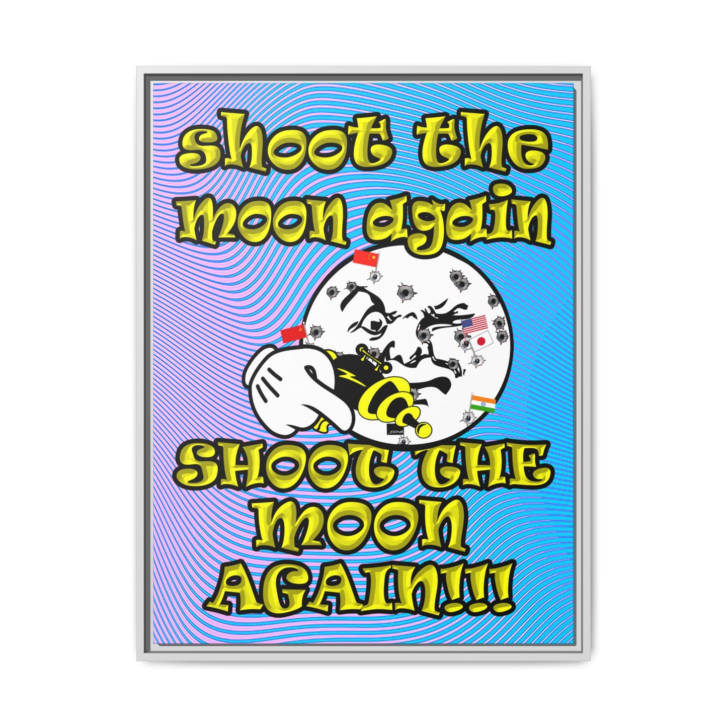 shoot the moon again - framed canvas art (light blue-purple wave)