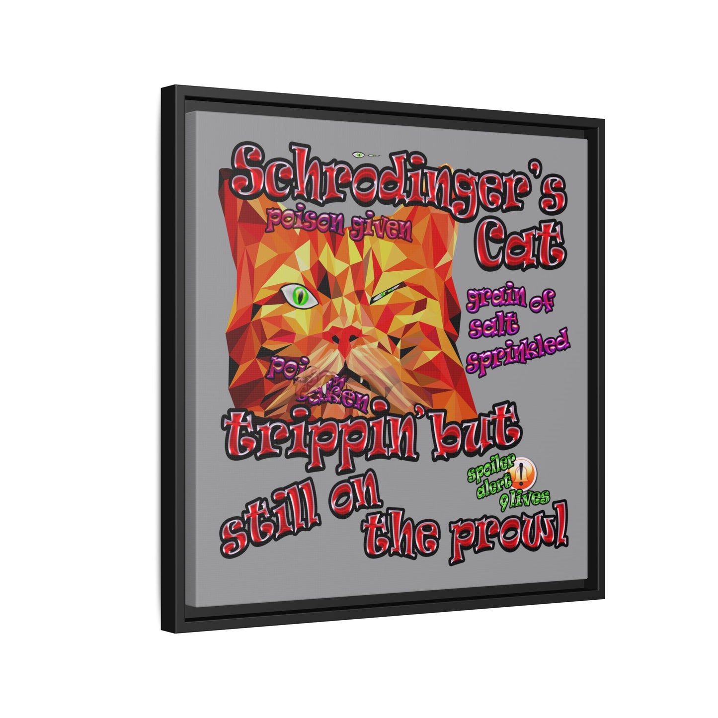 schrodinger's cat - framed canvas art (grey)