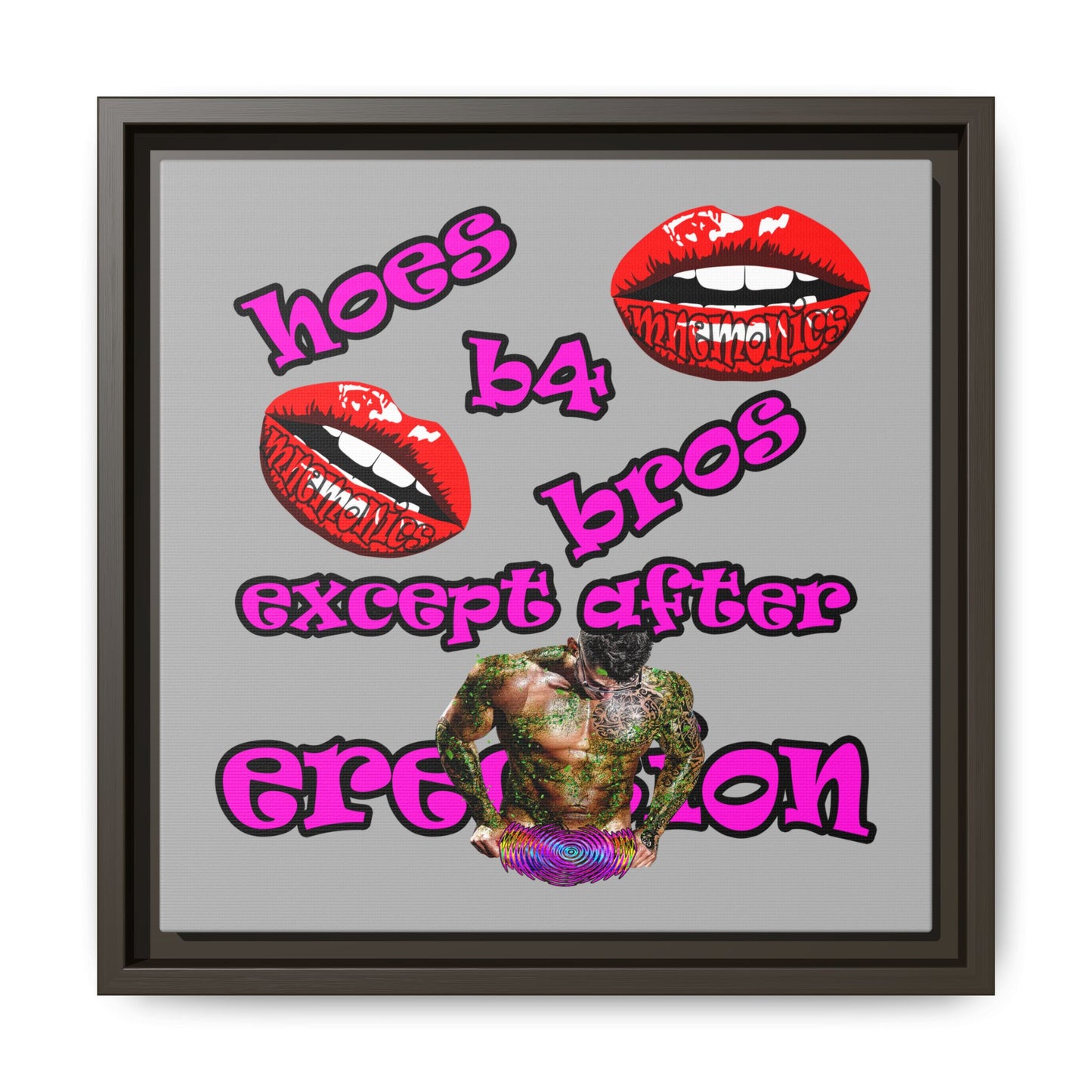 hoes b4 bros - framed canvas art (light grey)