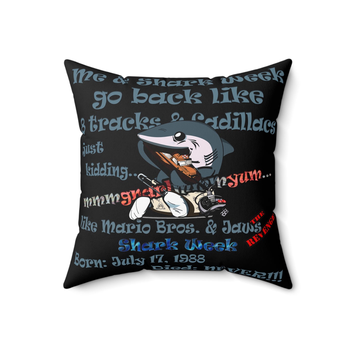 shark week - Faux Suede Square Pillow - (black)