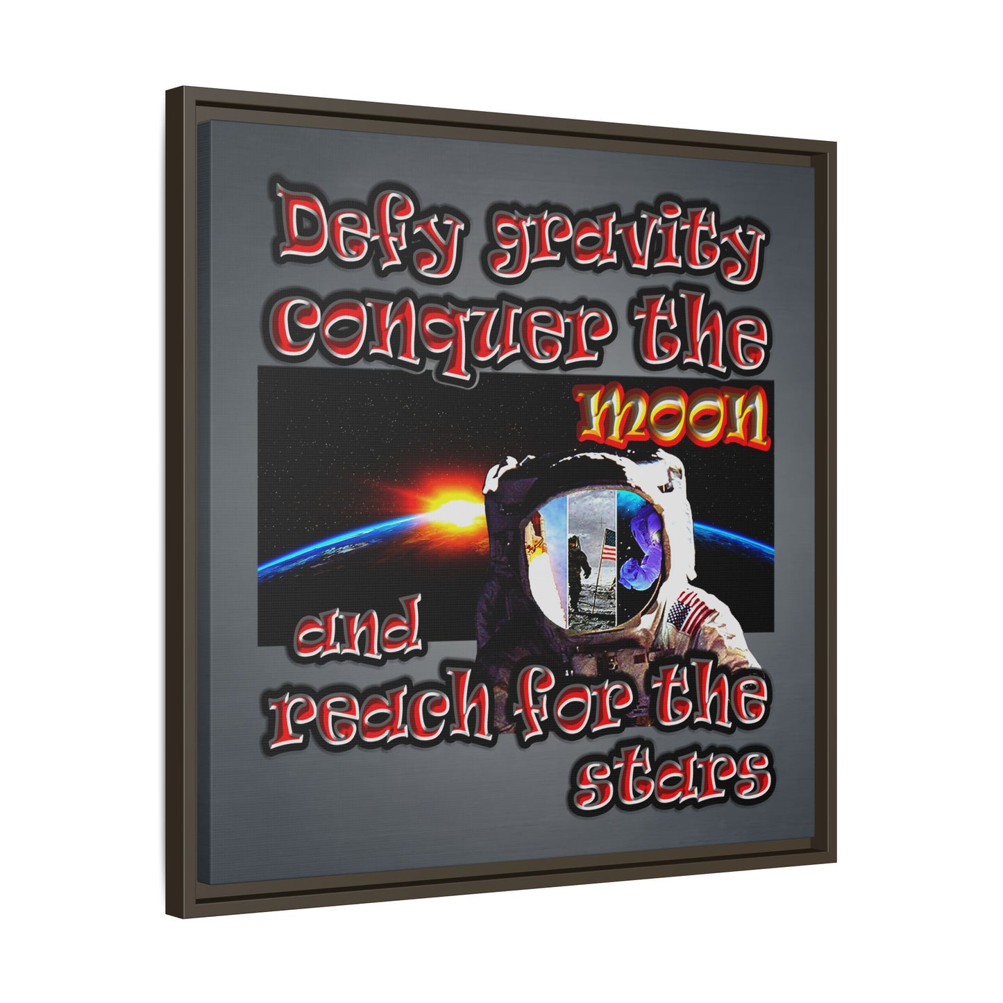 defy conquer reach - framed canvas art (grey-light grey)