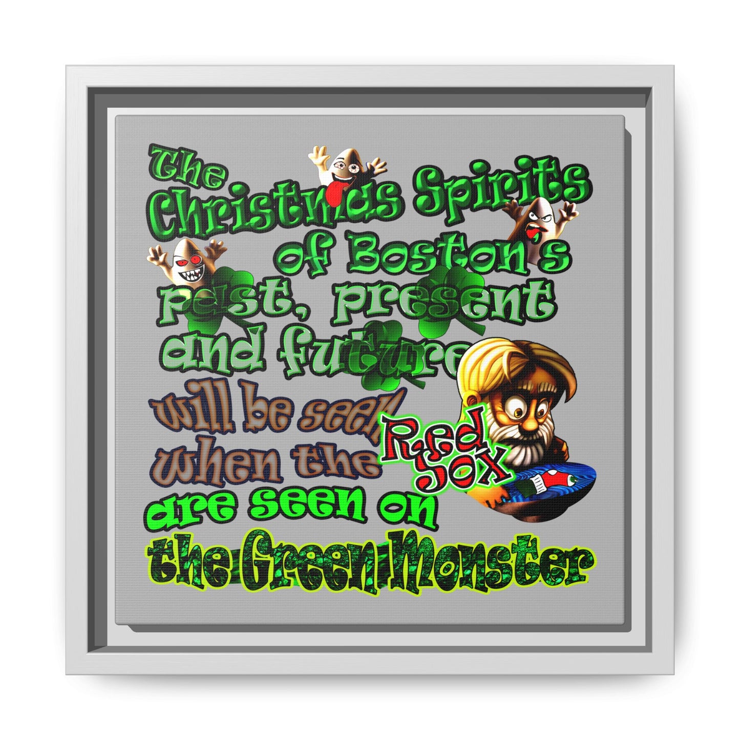 christmas spirits of boston - framed canvas art (light grey)