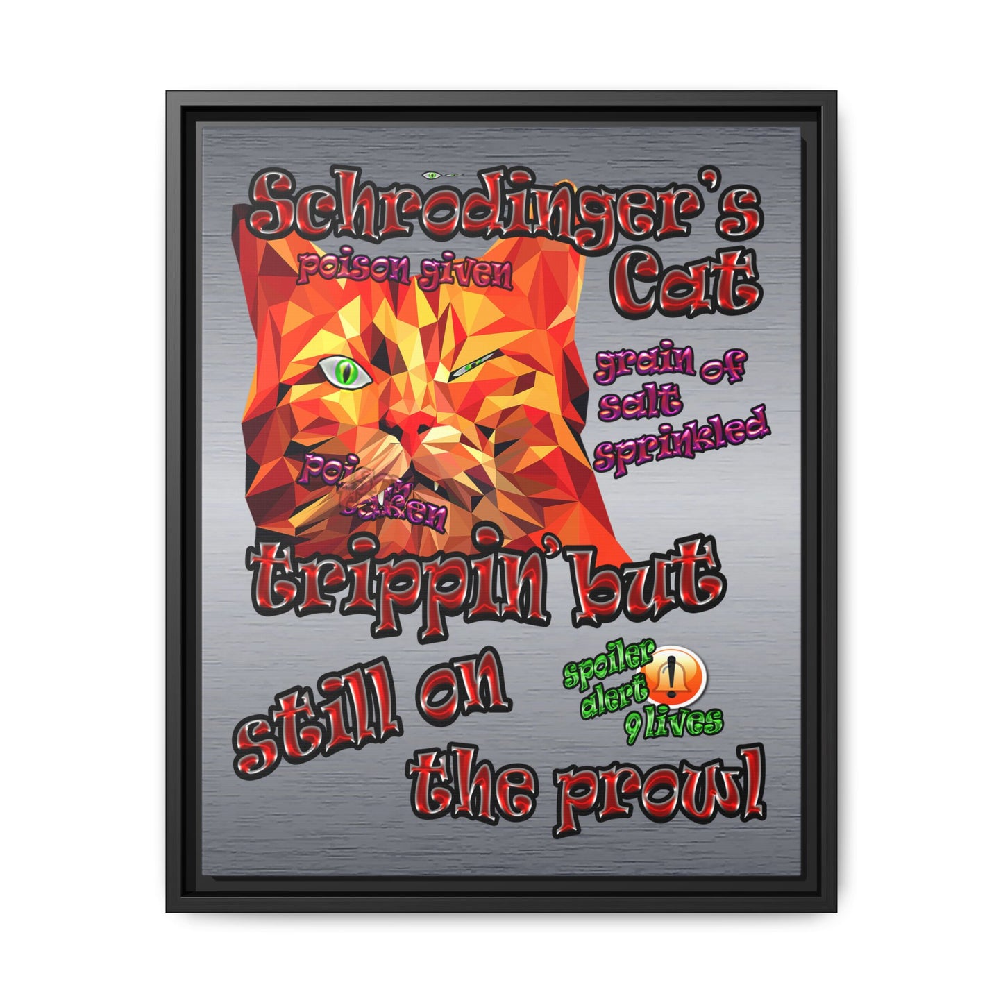 schrodinger's cat - framed canvas art (brushed nickel)