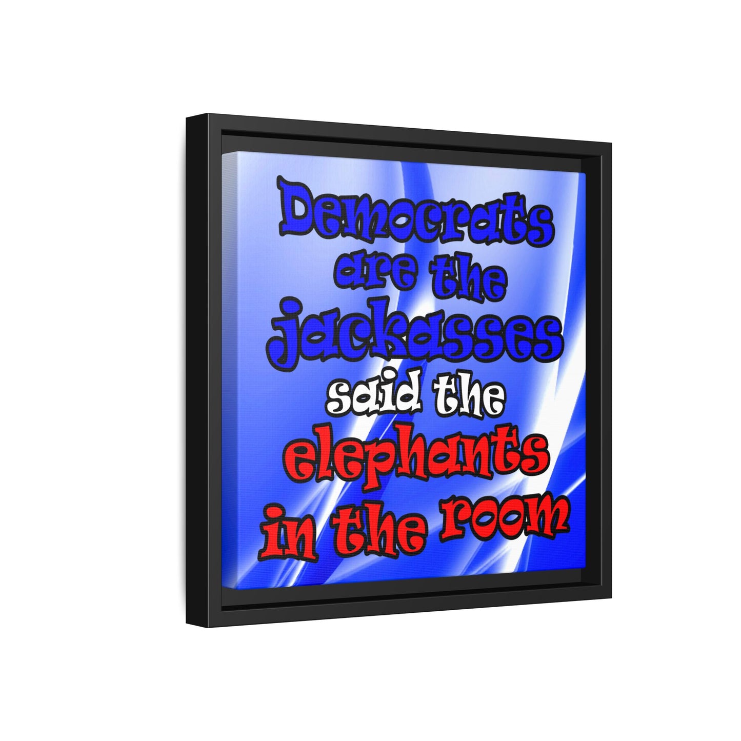donkeys and elephants - framed canvas art (blue-white wave)