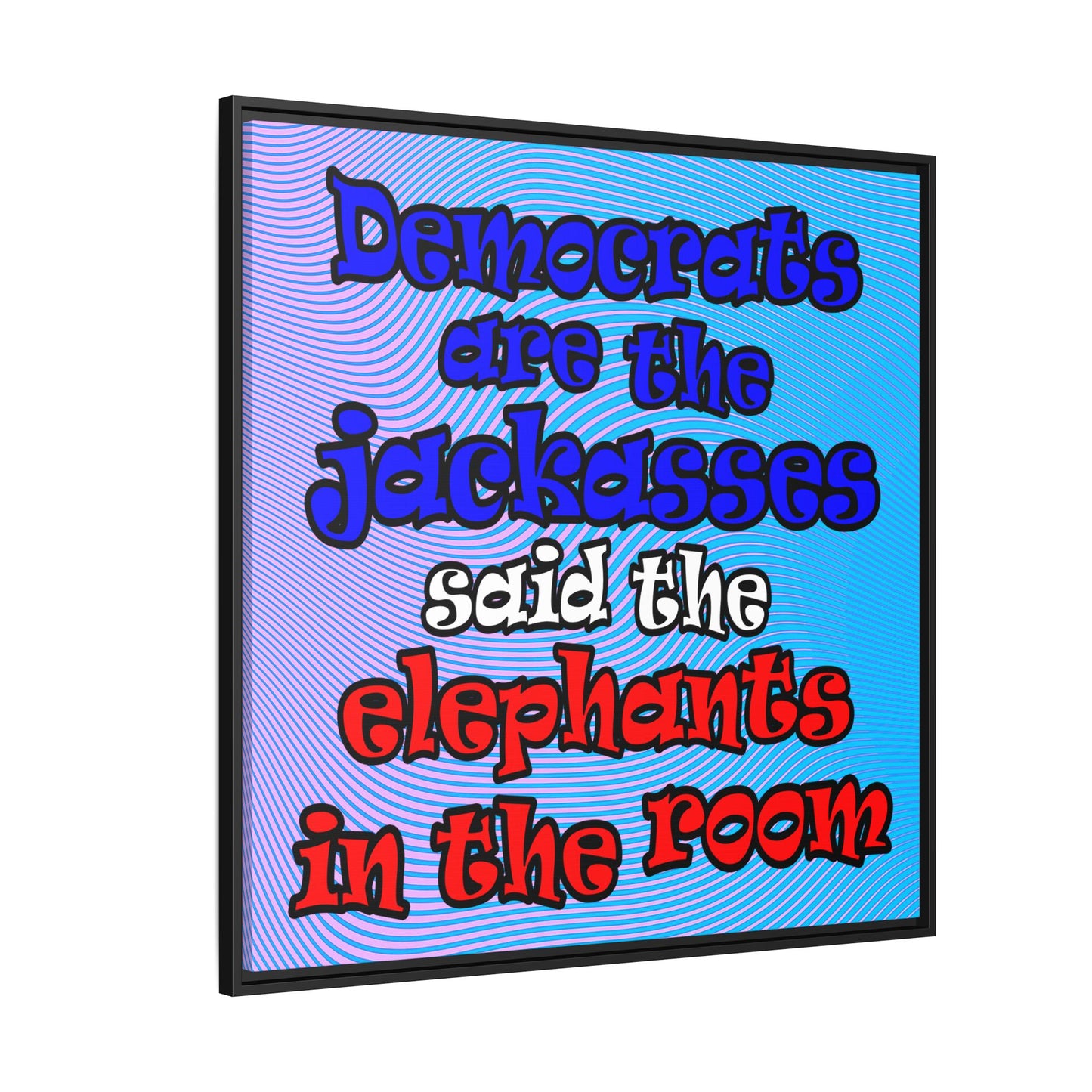 donkeys and elephants - framed canvas art (light blue-purple wave)