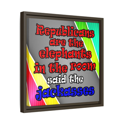 donkeys and elephants - framed canvas art (rainbow split)