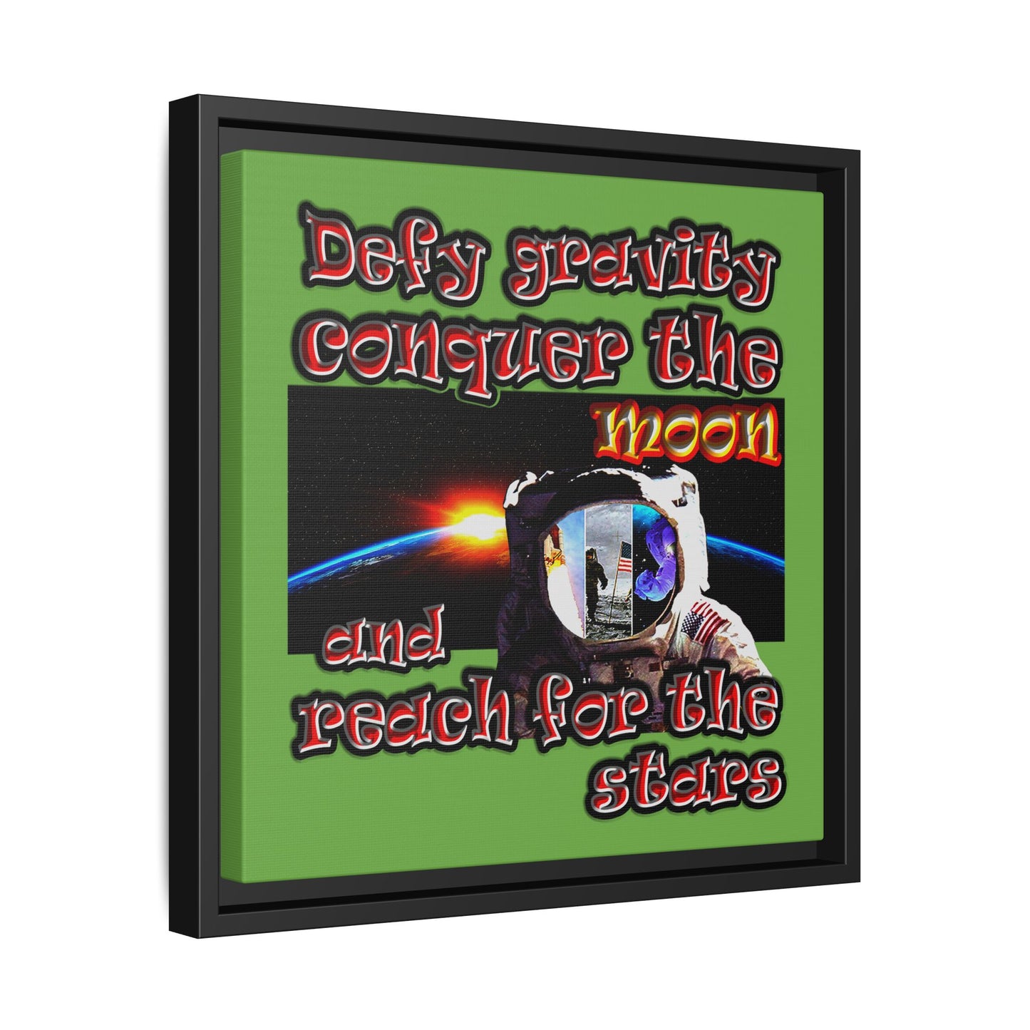 defy conquer reach - framed canvas art (green)