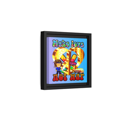 love peace - framed canvas art (light blue-purple wave)