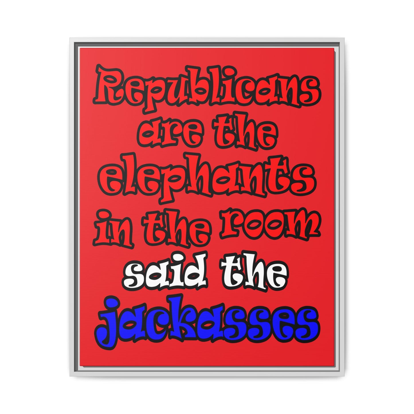 donkeys and elephants - framed canvas art (red)