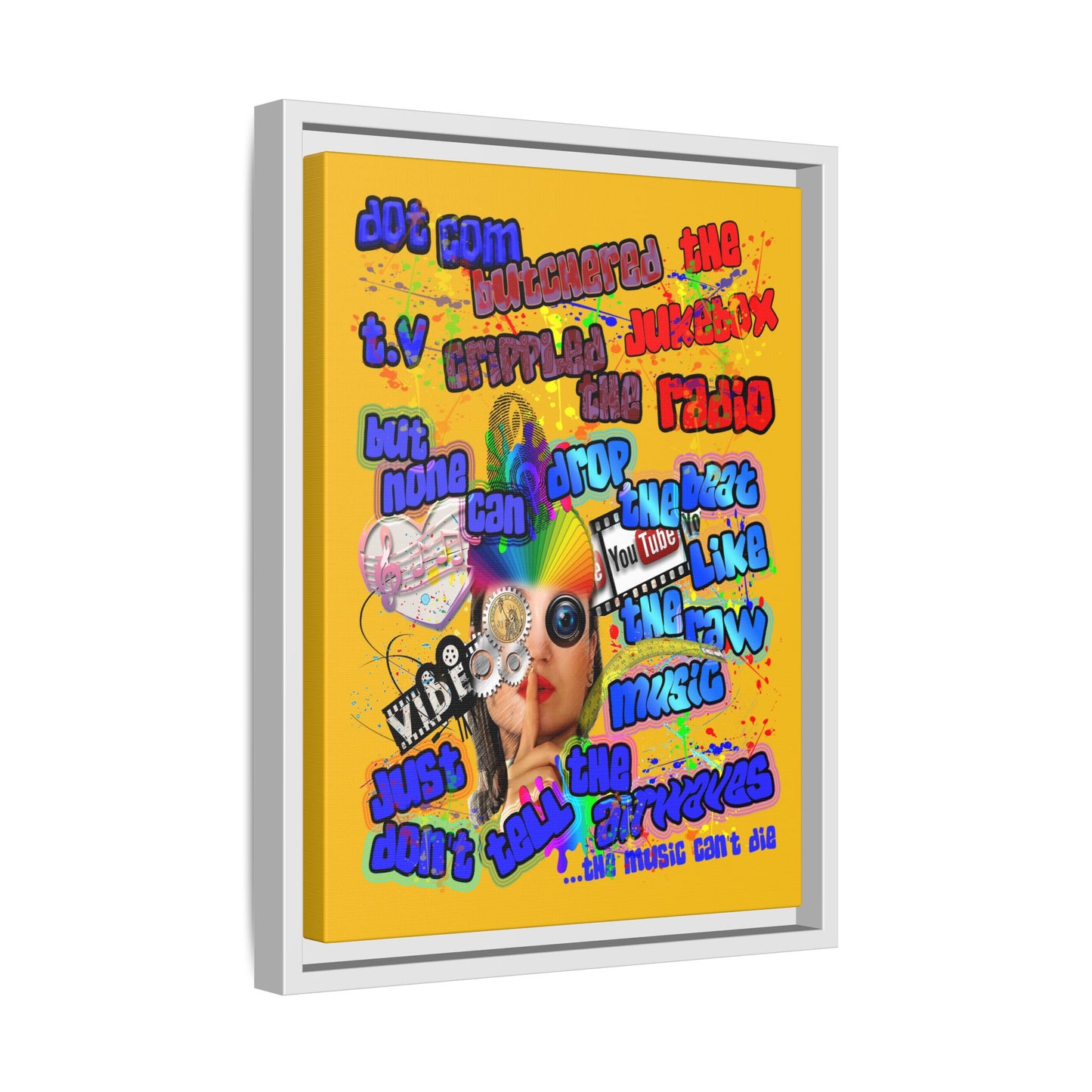 drop the beat - framed canvas art (yellow)