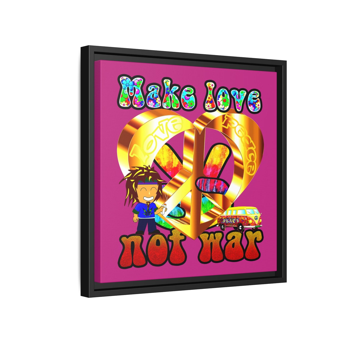 love peace - framed canvas art (pink)