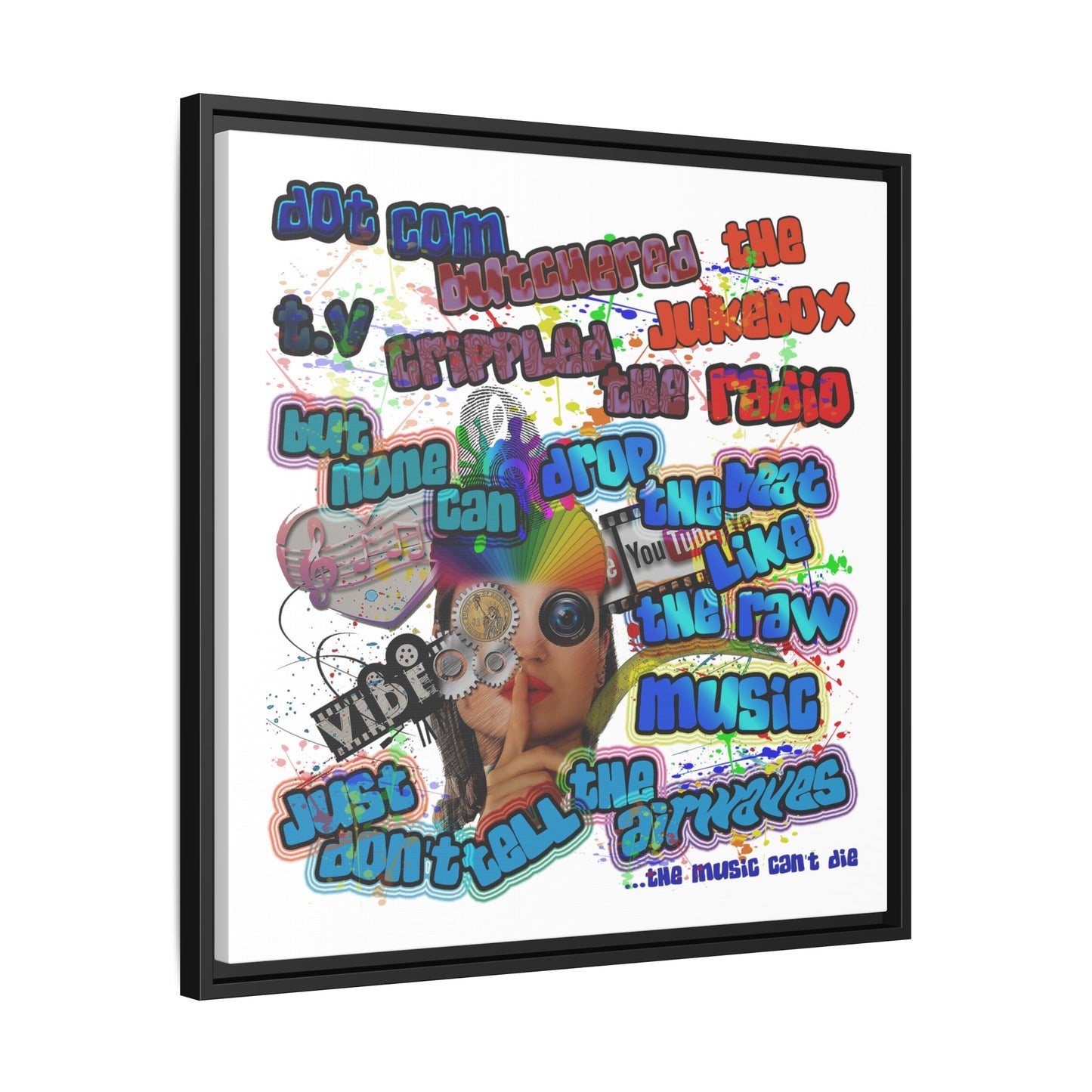 drop the beat - framed canvas art (white)