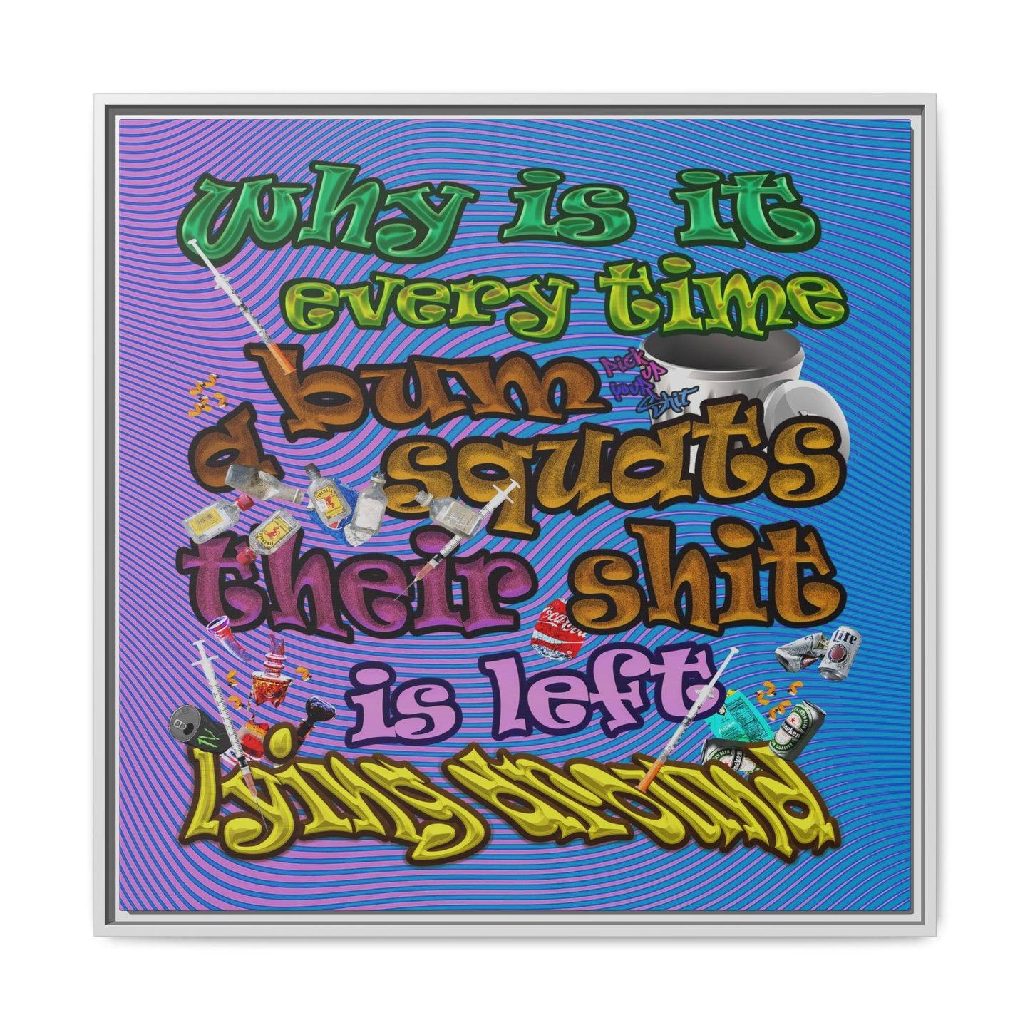 the bum's shit - framed canvas art (light blue-purple wave)