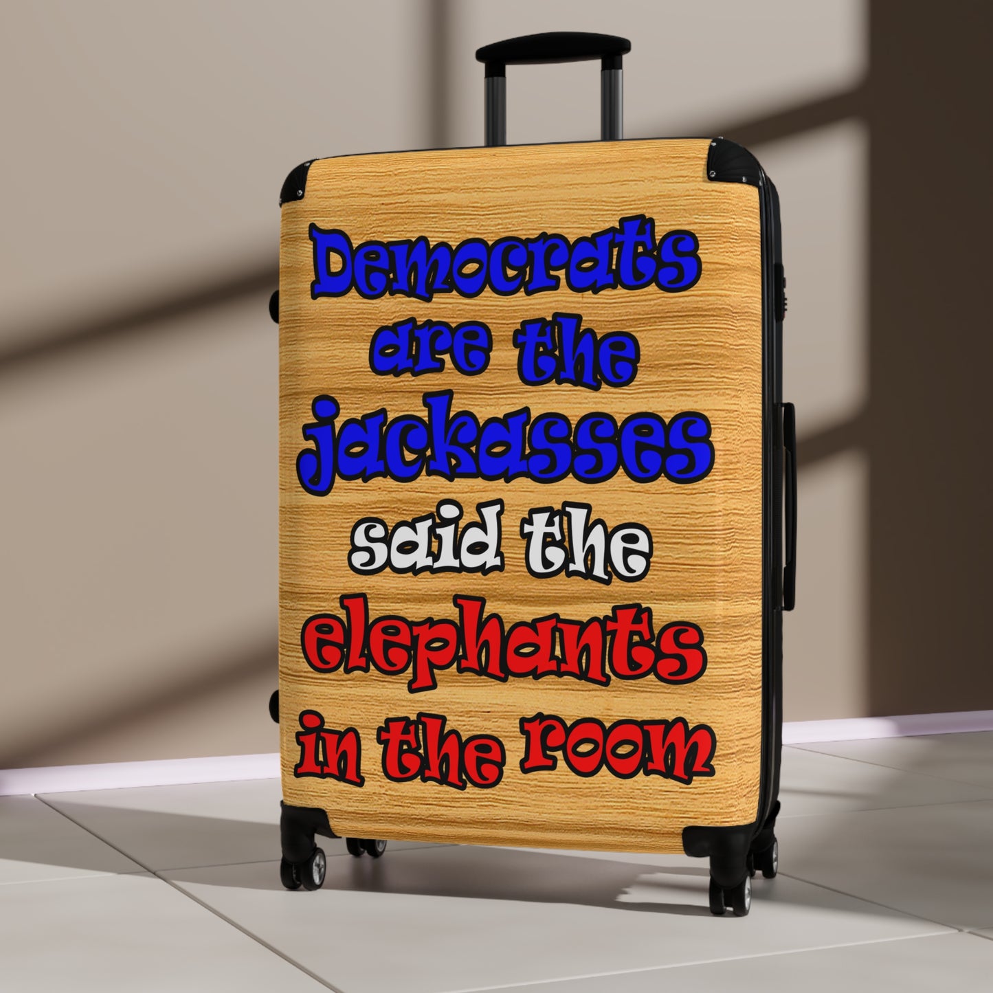 donkeys and elephants - Suitcase (butterscotch wood finish)