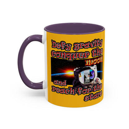 defy conquer reach - Accent Mug (yellow)