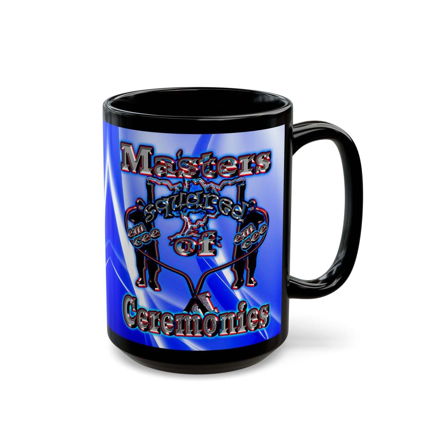 em cee squared - Black Mug (blue-white wave)