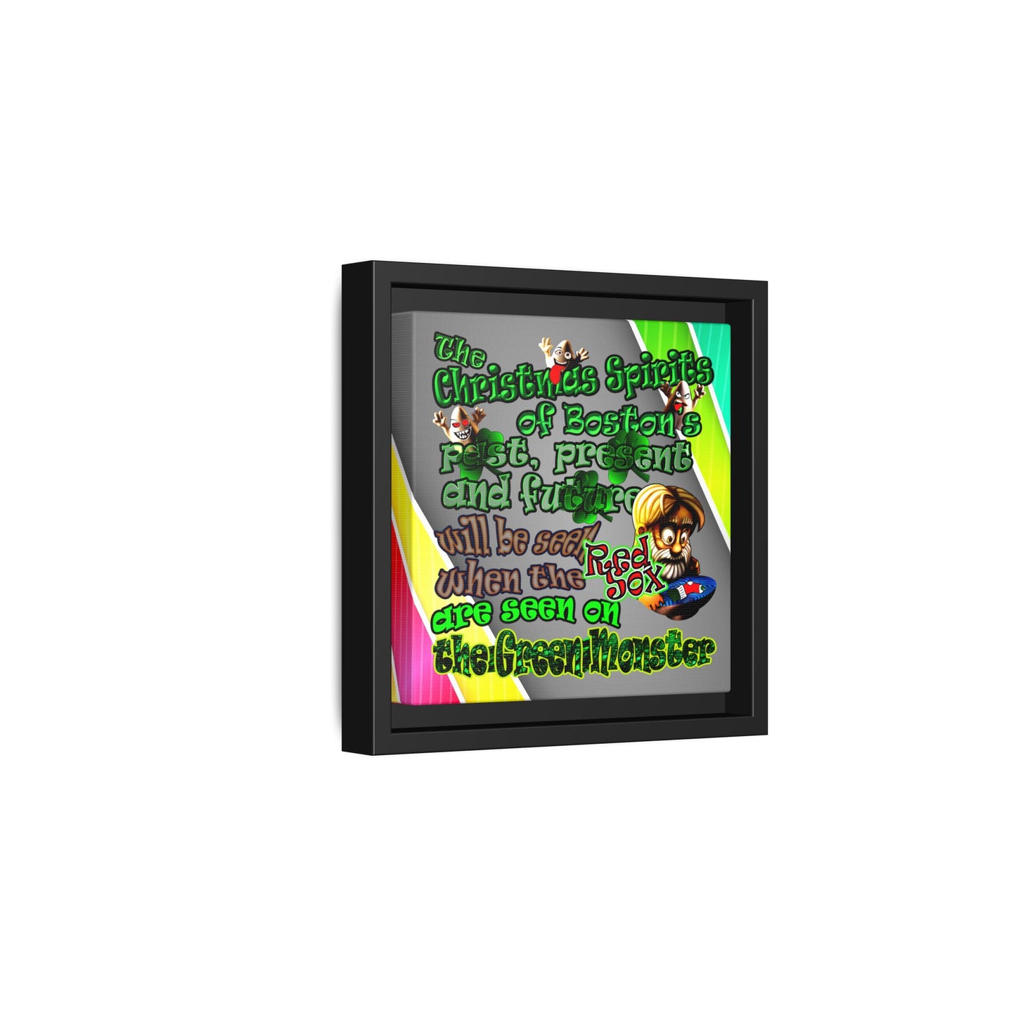 christmas spirits of boston - framed canvas art (rainbow split)