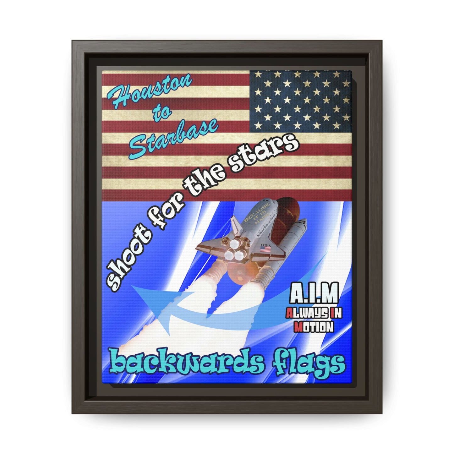 shoot for the stars - framed canvas art (blue-white wave)