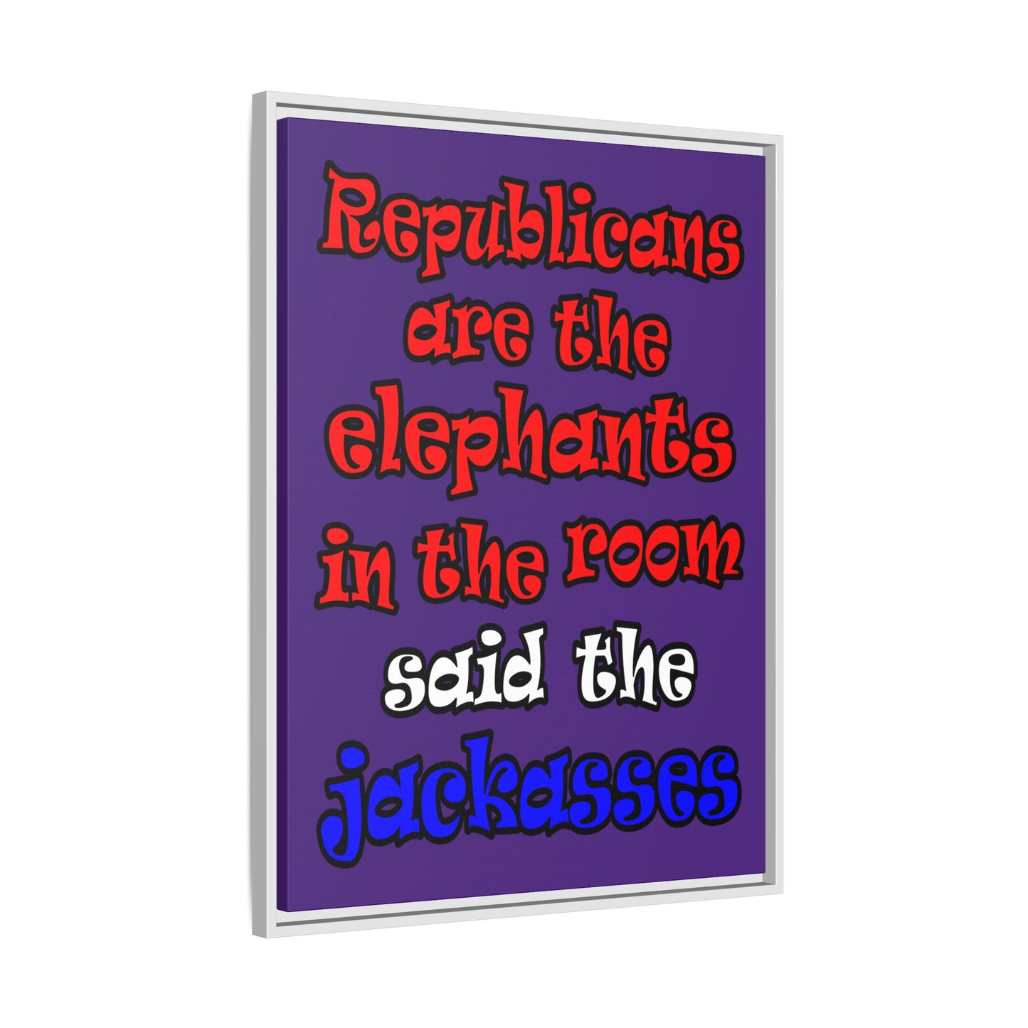 donkeys and elephants - framed canvas art (purple)