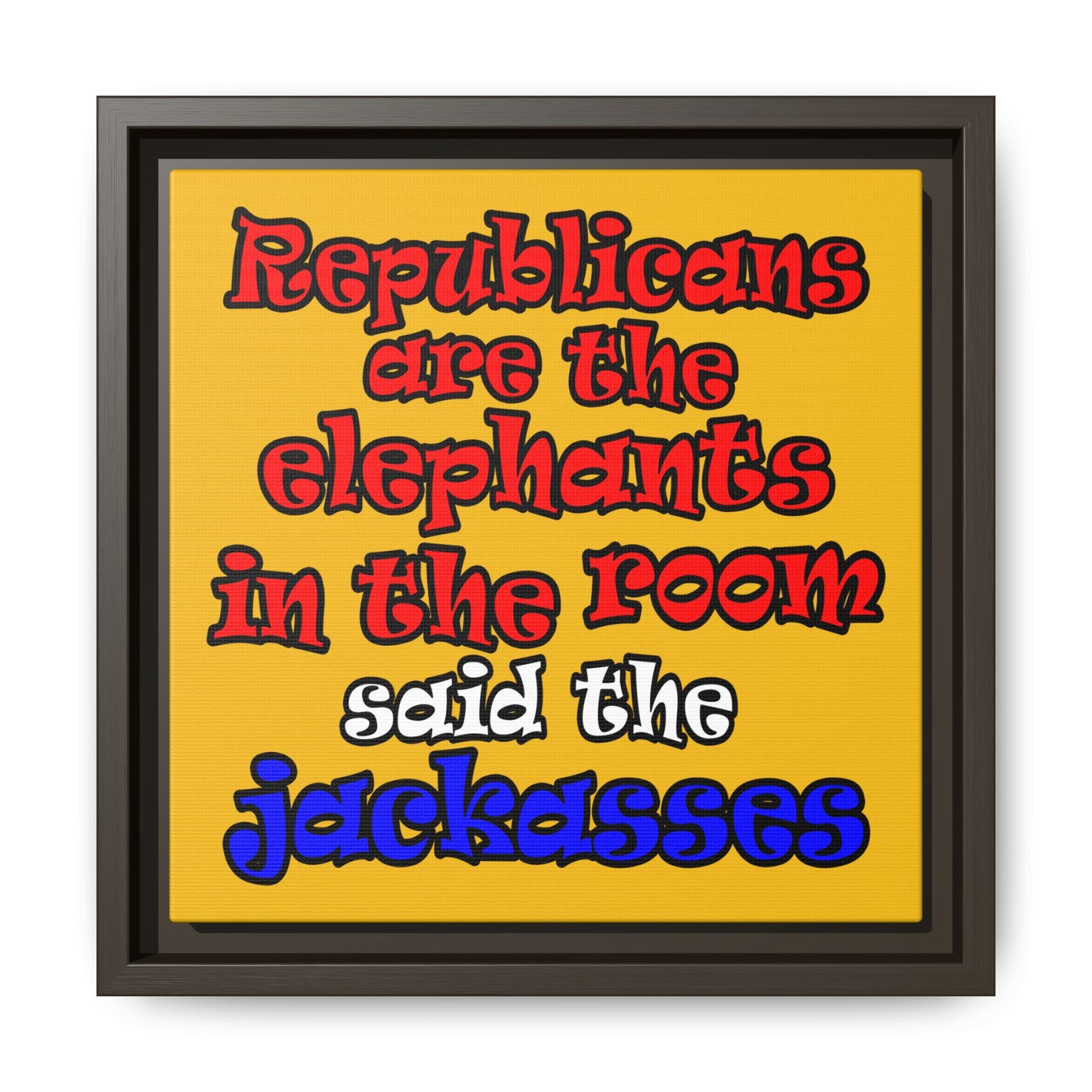 donkeys and elephants - framed canvas art (yellow)