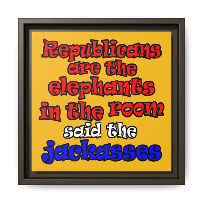 donkeys and elephants - framed canvas art (yellow)