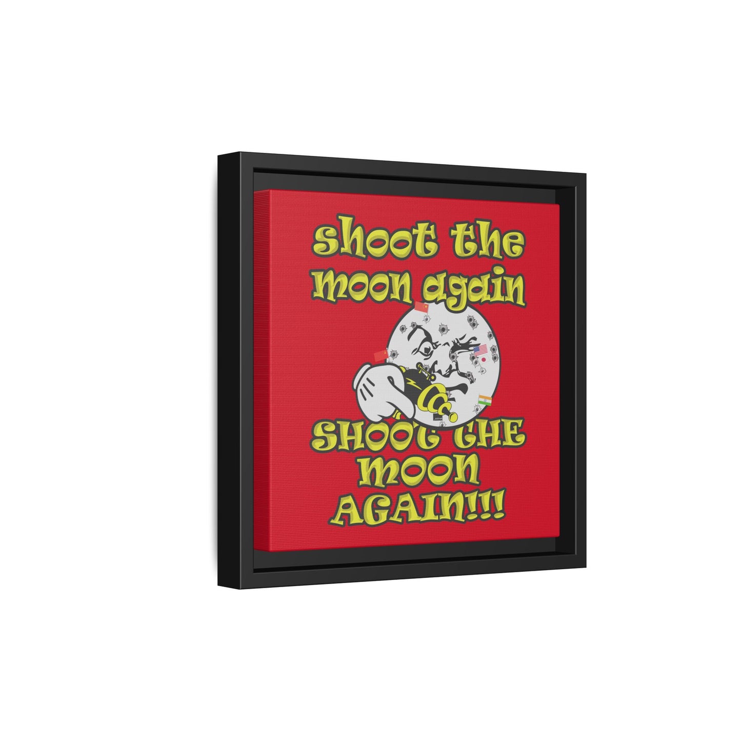 shoot the moon again - framed canvas art (dark red)