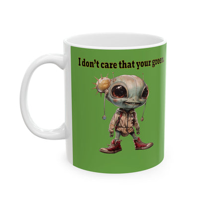 I don't care that your grey - White Mug (green)