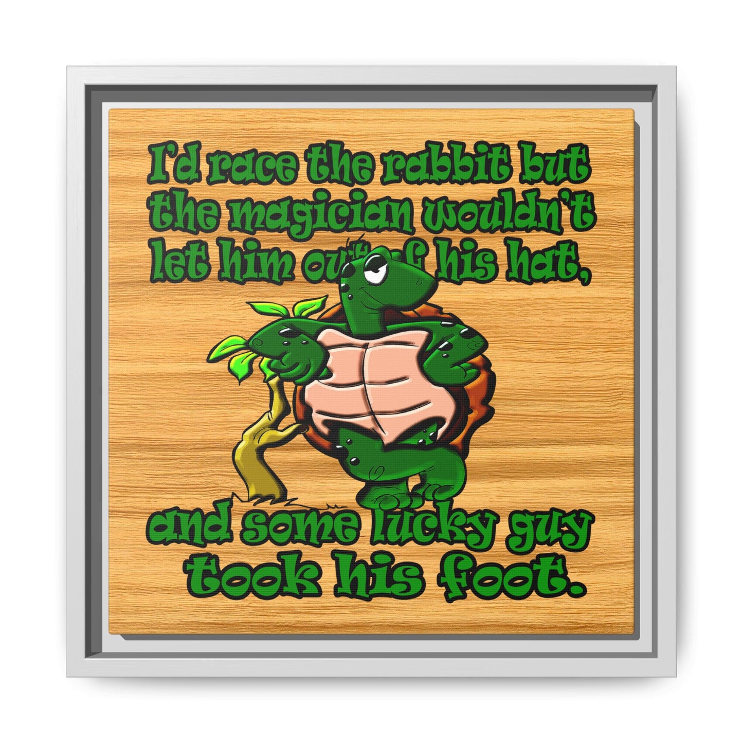 turtle race - framed canvas art (butterscotch wood finish)