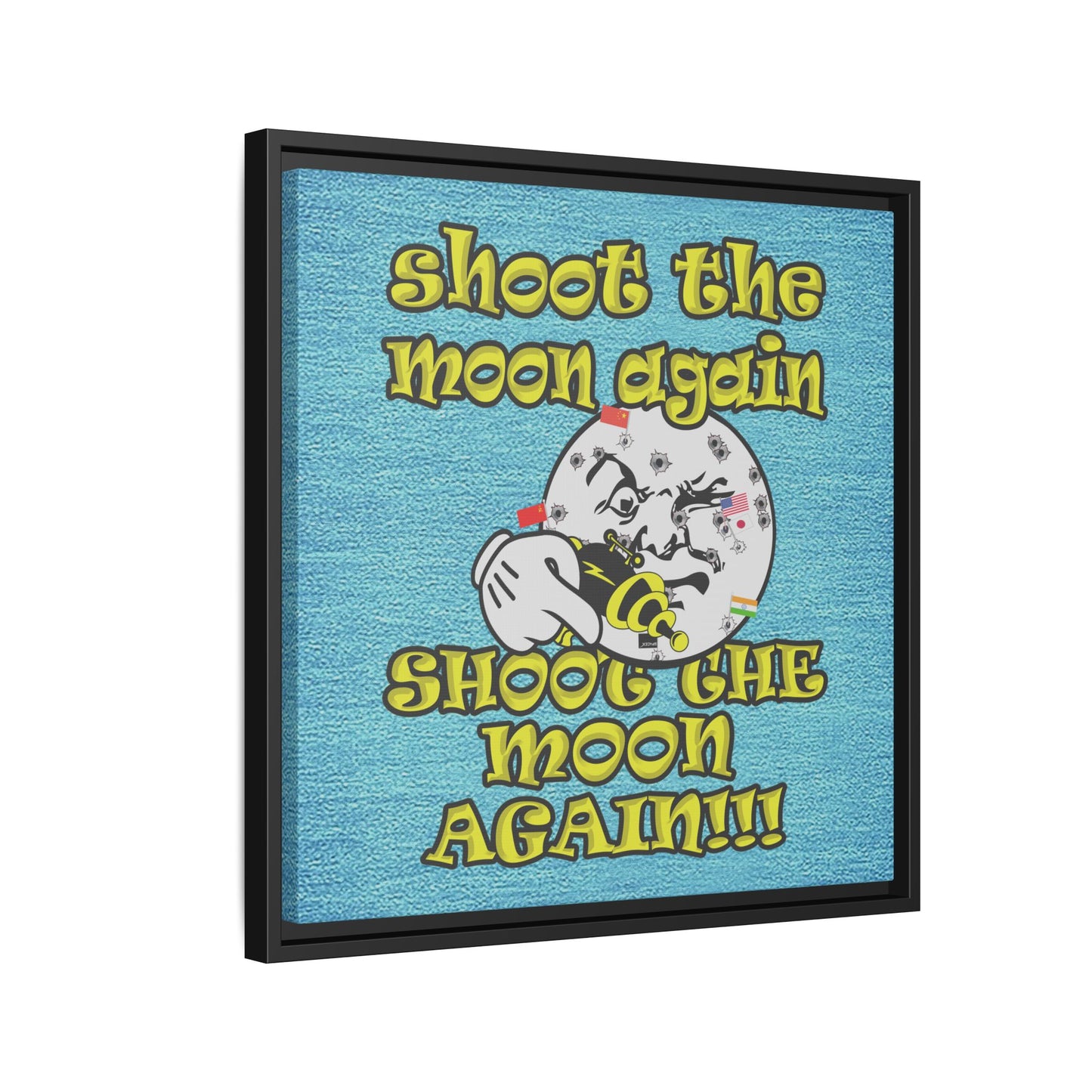 shoot the moon again - framed canvas art (faded blue)