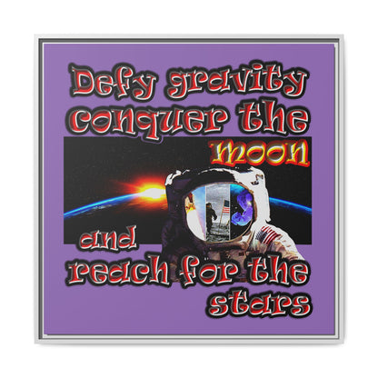 defy conquer reach - framed canvas art (light purple)