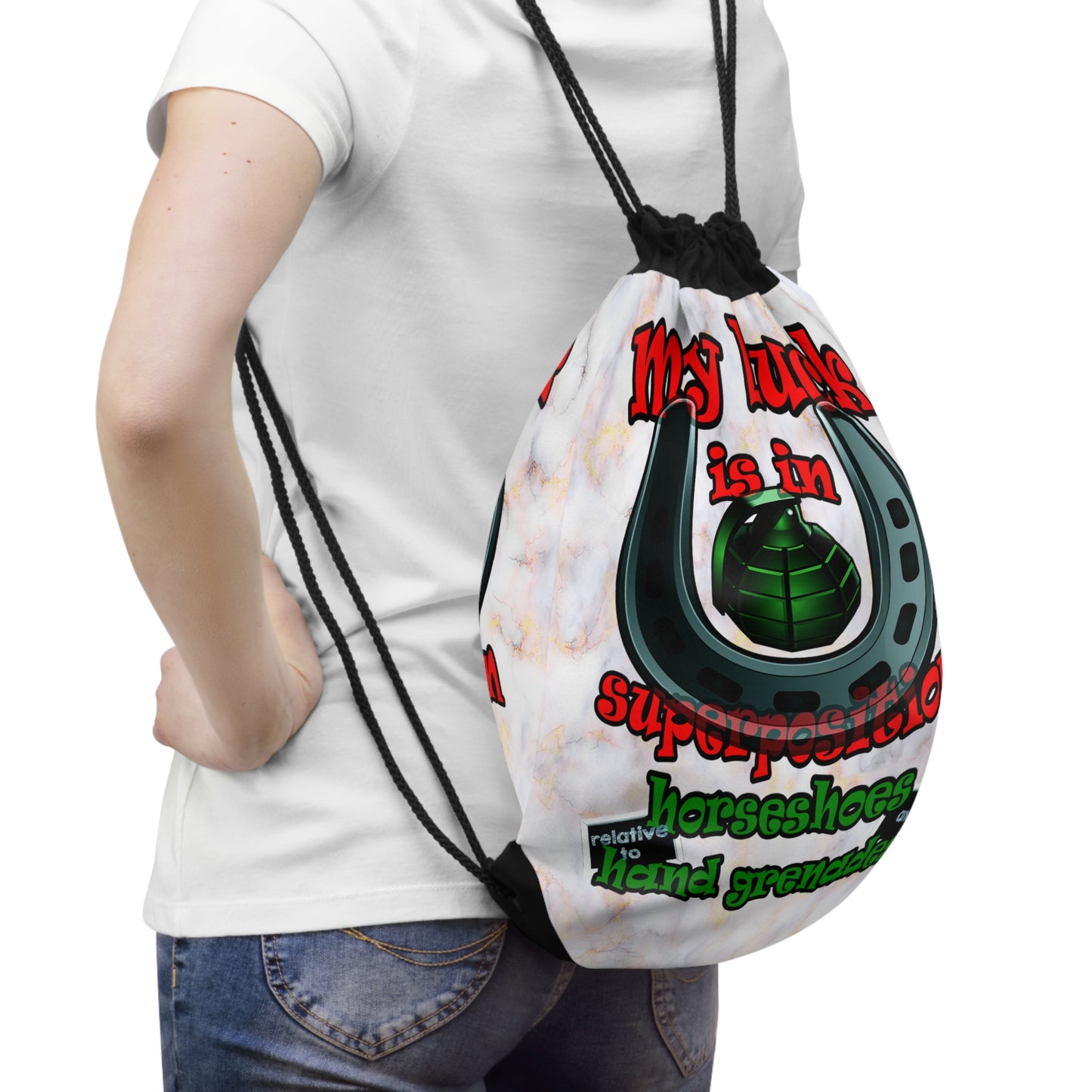my luck - Drawstring Bag (white marble)