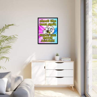 shoot the moon again - framed canvas art (light blue-pink wave)