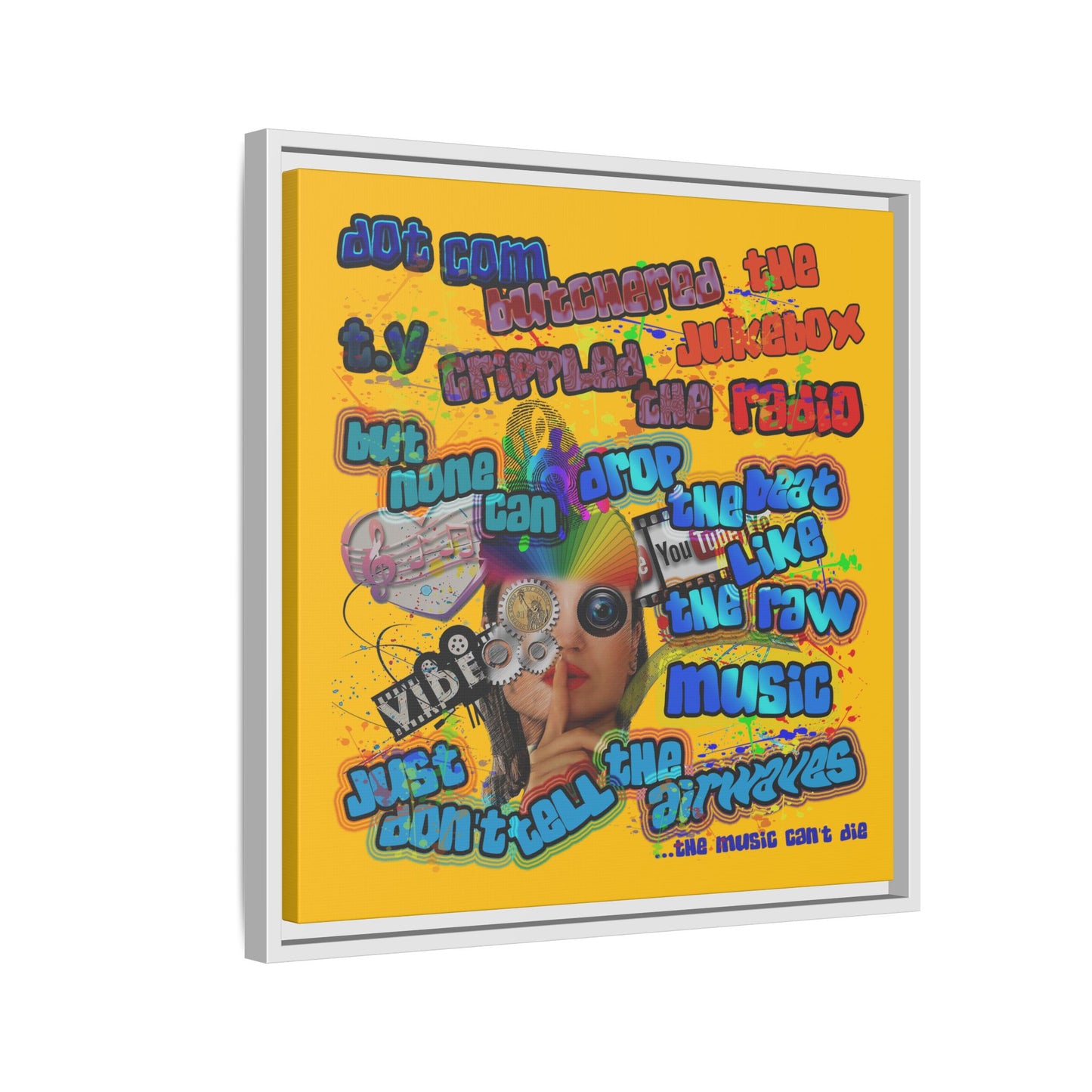 drop the beat - framed canvas art (yellow)