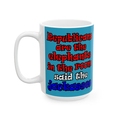 donkeys and elephants - White Mug (turquoise)
