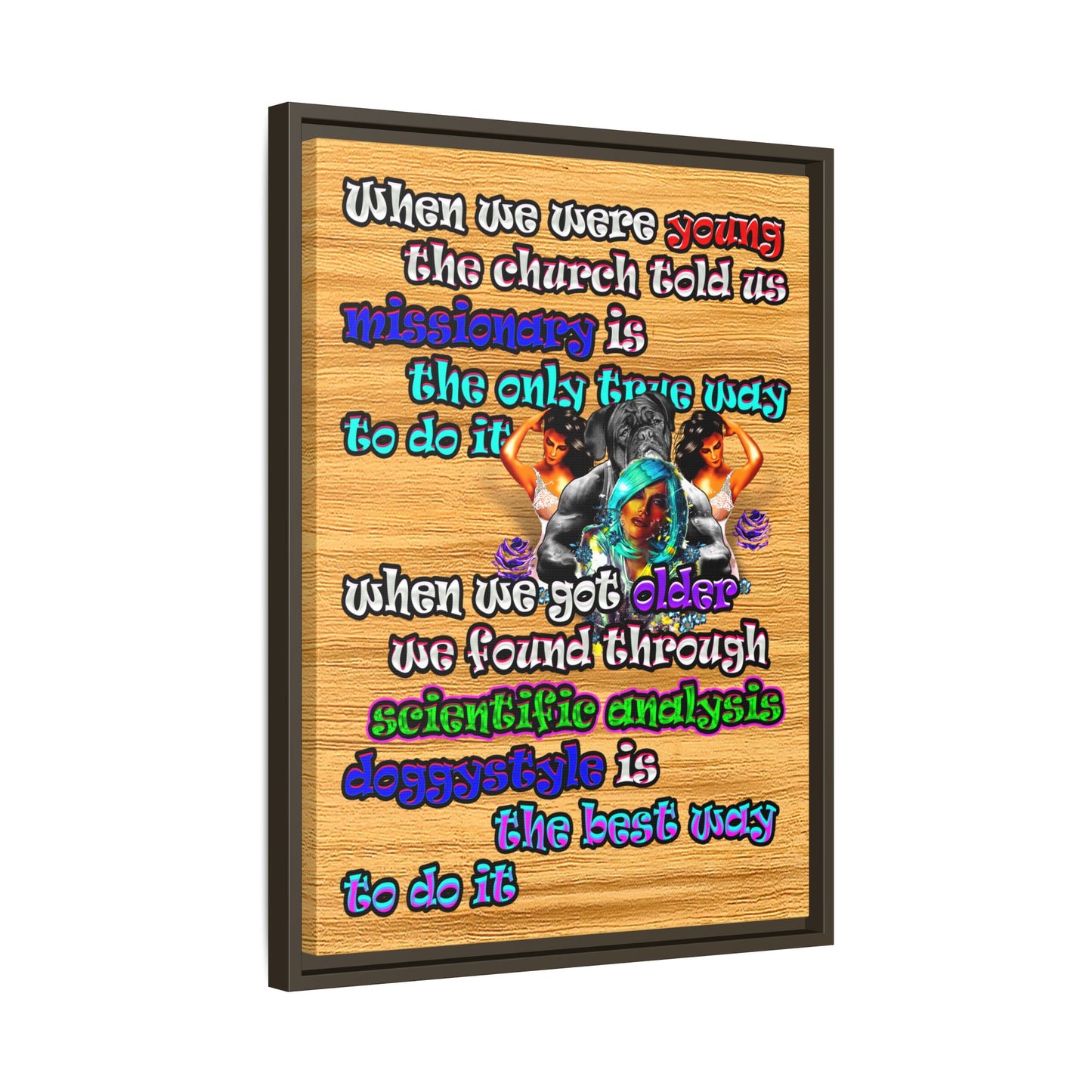 doggystyle - framed canvas art (butterscotch wood finish)