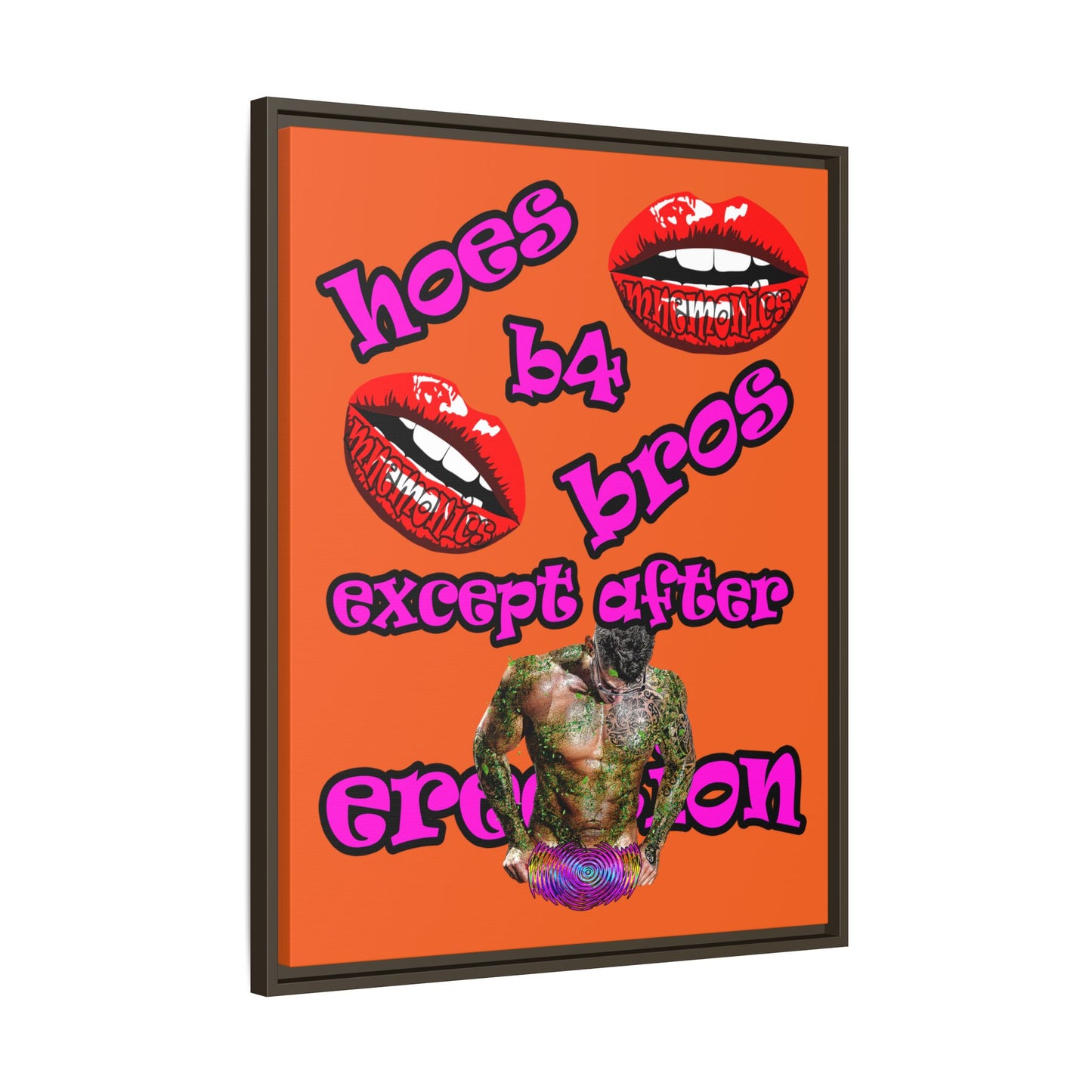 hoes b4 bros - framed canvas art (orange)