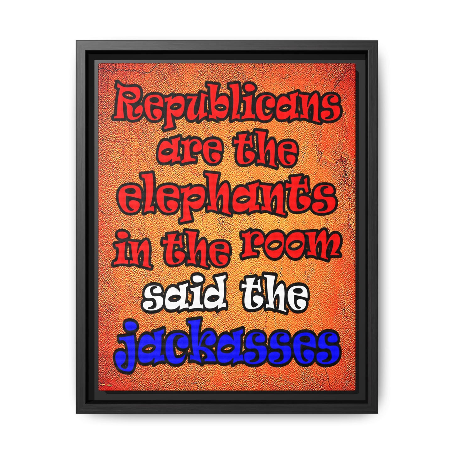 donkeys and elephants - framed canvas art (burnt orange)