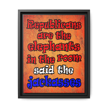 donkeys and elephants - framed canvas art (burnt orange)