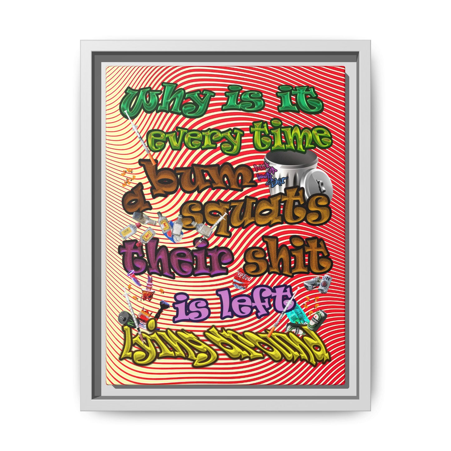 the bum's shit - framed canvas art (yellow-orange wave)