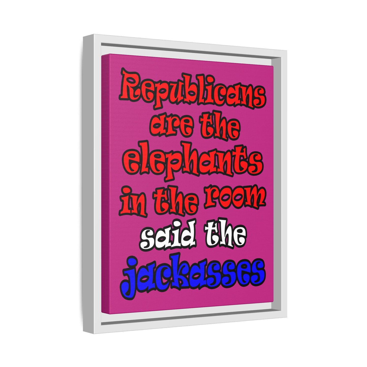 donkeys and elephants - framed canvas art (pink)
