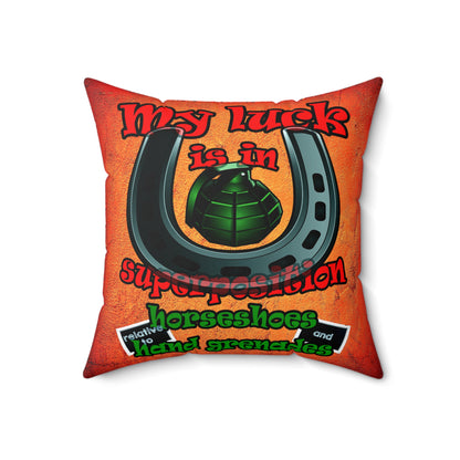 my luck - Spun Polyester Square Pillow - (burnt orange)