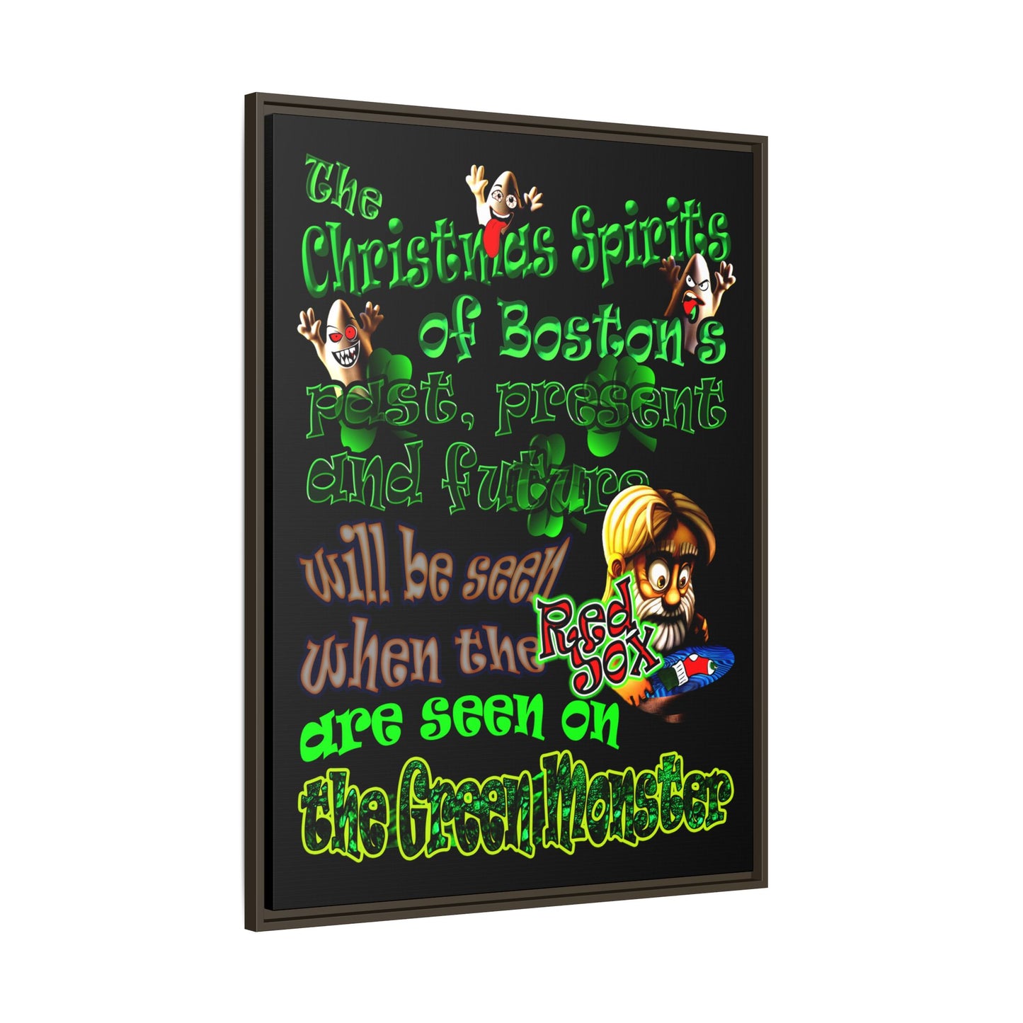 christmas spirits of boston - framed canvas art (black)