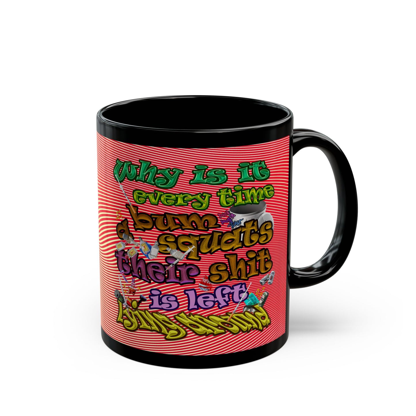 the bum's shit - Black Mug (yellow-orange wave)