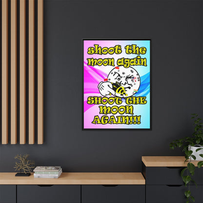 shoot the moon again - framed canvas art (light blue-pink wave)