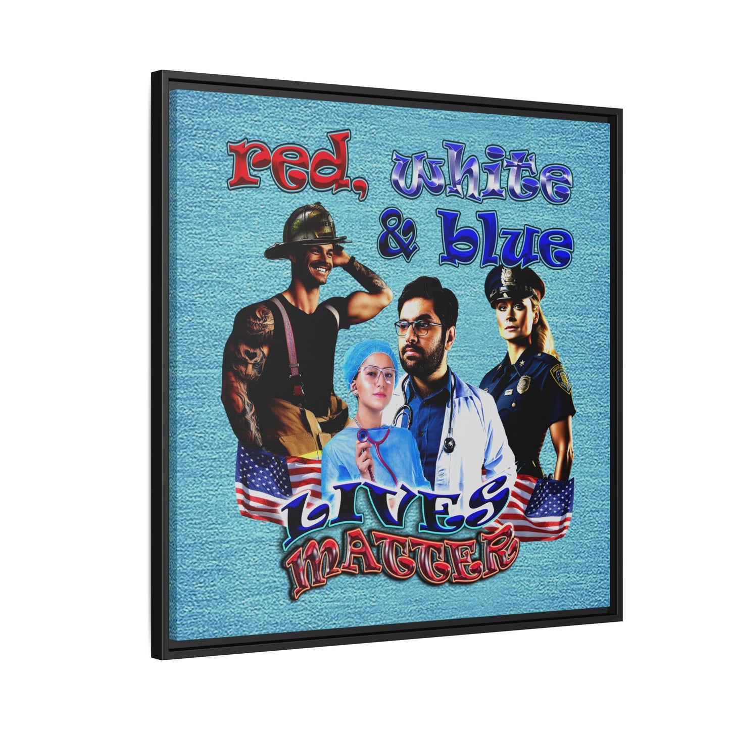 rw&b lives matter - framed canvas art (faded blue)