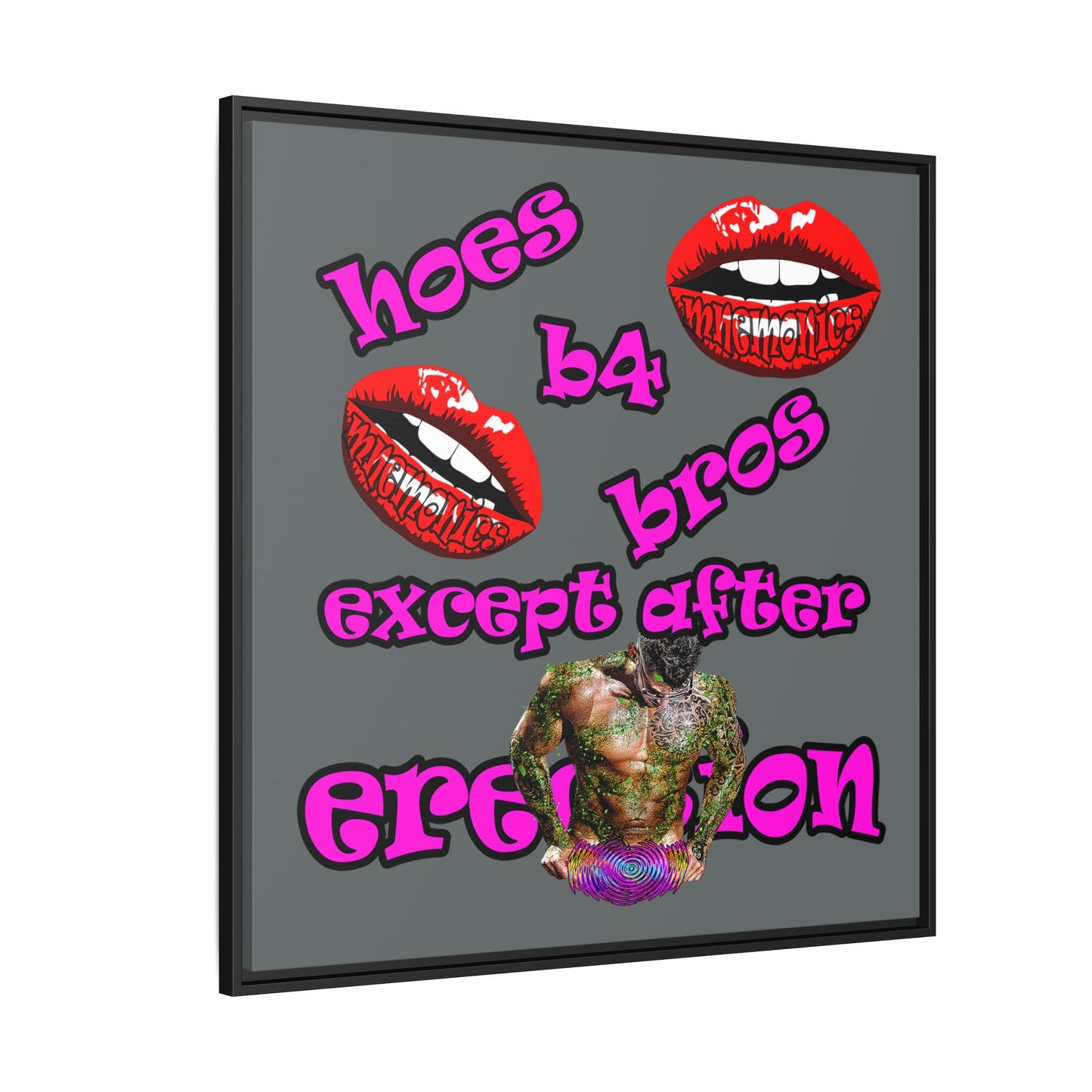 hoes b4 bros - framed canvas art (dark grey)
